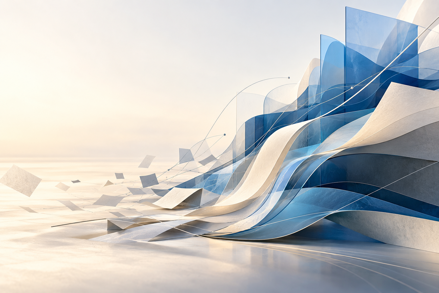Editorial illustration of separate layers coming together into a clear direction